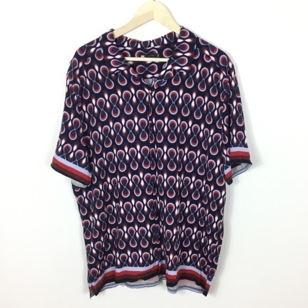 Simons dress shirt‎ abstract print button up short sleeve beach XL psychedelic